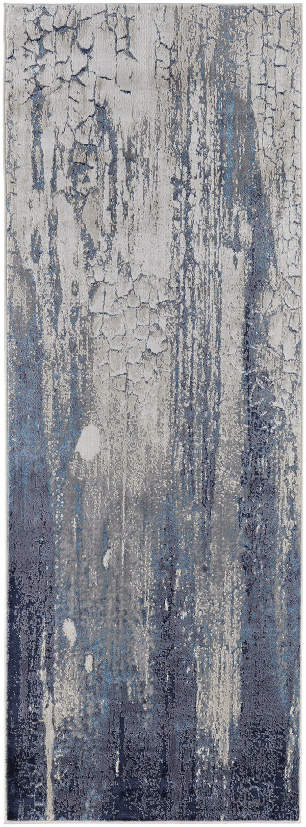 Homeroots 8' Ivory Blue And Black Abstract Power Loom Distressed Runner Rug  Polyester 513940