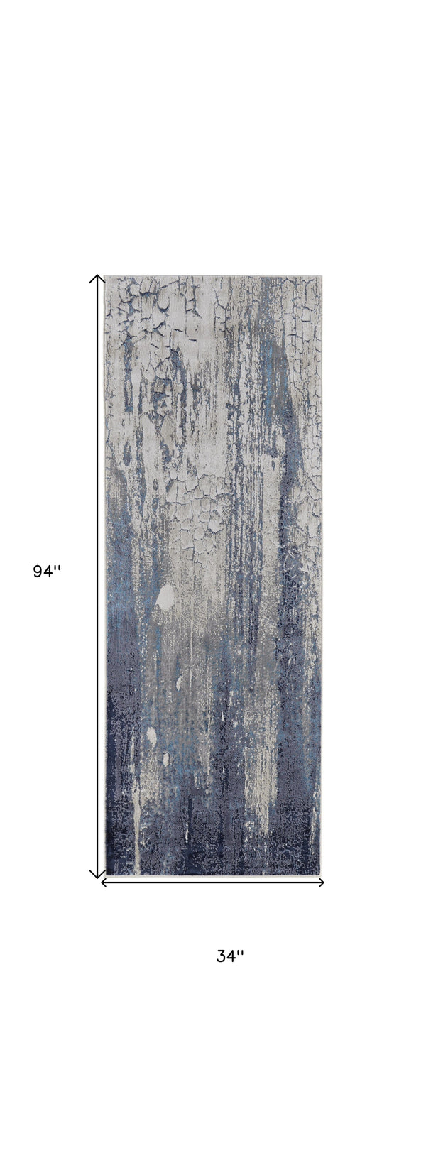 Homeroots 8' Ivory Blue And Black Abstract Power Loom Distressed Runner Rug  Polyester 513940