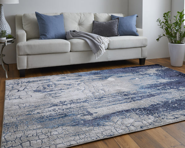 Homeroots 12' X 15' Ivory Blue And Black Abstract Power Loom Distressed Area Rug  Polyester 513941