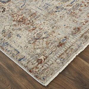 HomeRoots 8' Elegant Oriental Distressed Area Rug in Blue, Tan, and Red with Fringed Tassels for Timeless Style 8' X 10' 513943
