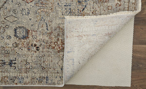 HomeRoots 8' Elegant Oriental Distressed Area Rug in Blue, Tan, and Red with Fringed Tassels for Timeless Style 8' X 10' 513943