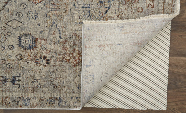 HomeRoots 8' Elegant Oriental Distressed Area Rug in Blue, Tan, and Red with Fringed Tassels for Timeless Style 8' X 10' 513943
