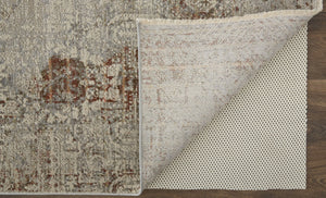 HomeRoots 8' Gray Ivory and Burnt Orange Oriental Distressed Area Rug with Fringe for Modern & Classic Homes 8' X 10' 513951