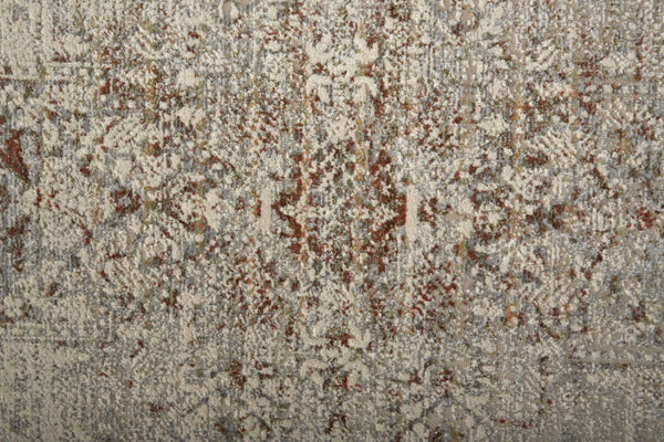 HomeRoots 8' Gray Ivory and Burnt Orange Oriental Distressed Area Rug with Fringe for Modern & Classic Homes 8' X 10' 513951