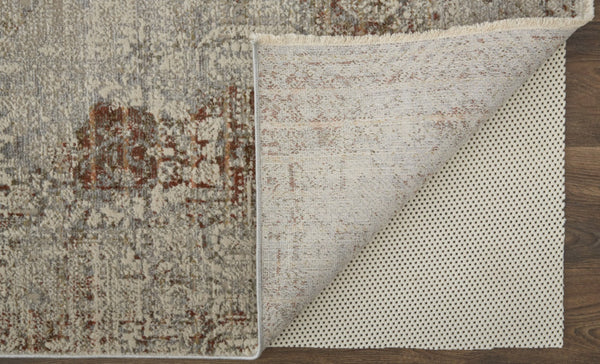 HomeRoots 8' Gray Ivory and Burnt Orange Oriental Distressed Area Rug with Fringe for Modern & Classic Homes 10' X 13' 513952