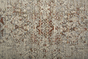 HomeRoots 8' Gray Ivory and Burnt Orange Oriental Distressed Area Rug with Fringe for Modern & Classic Homes 10' X 13' 513952