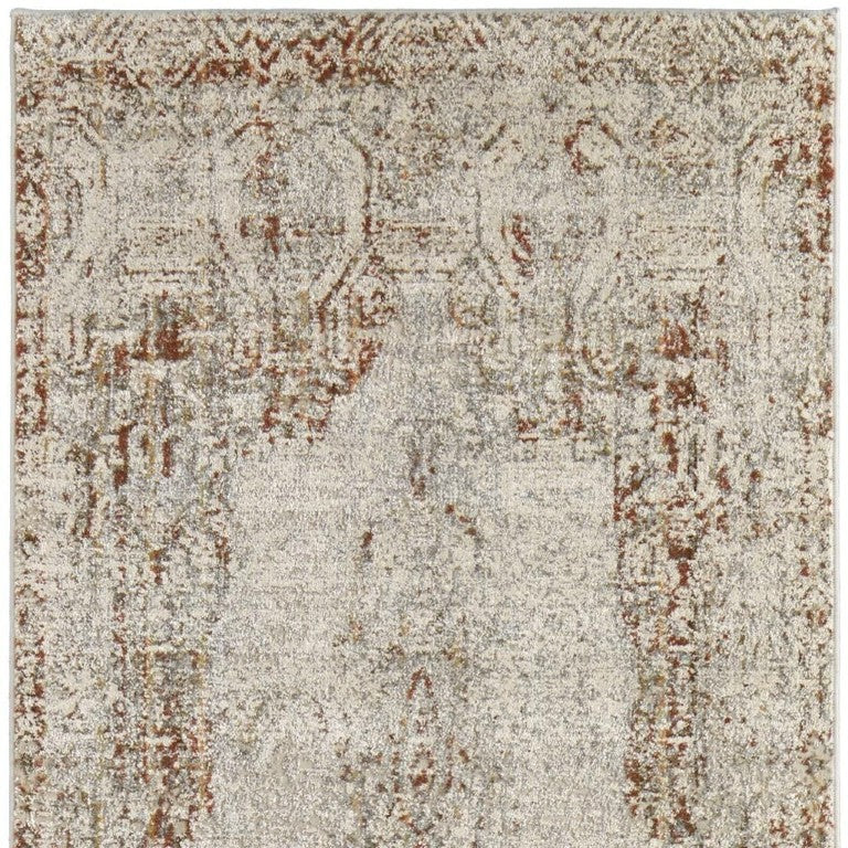 10' Floral Distressed Runner Rug Tan Ivory Power Loomed Non Slip Hallway