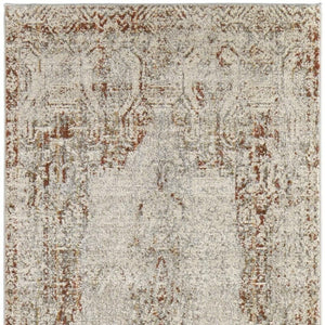 10' Floral Distressed Runner Rug Tan Ivory Power Loomed Non Slip Hallway