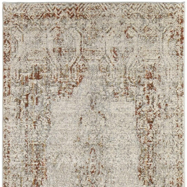 10' Floral Distressed Runner Rug Tan Ivory Power Loomed Non Slip Hallway