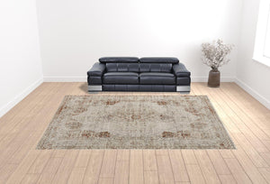 HomeRoots 8' Gray Ivory and Burnt Orange Oriental Distressed Area Rug with Fringe for Modern & Classic Homes 12' X 15' 513956
