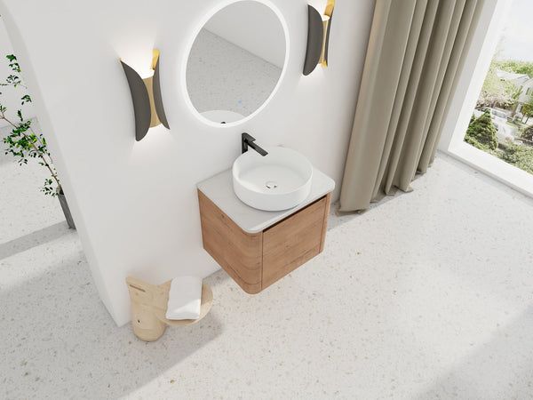 English Elm 24'' Wall-Mounted Bathroom Vanity With Stylish Ceramic Vessel Sink & Soft-Close Door For Small Spaces W999S00392