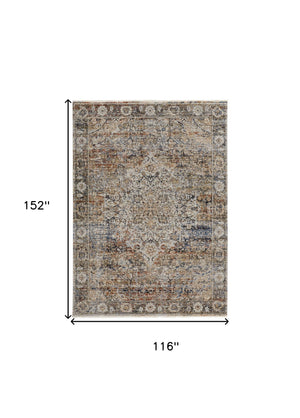 Homeroots 10' X 13' Tan Orange And Blue Floral Power Loom Distressed Area Rug With Fringe  Polypropylene 513968
