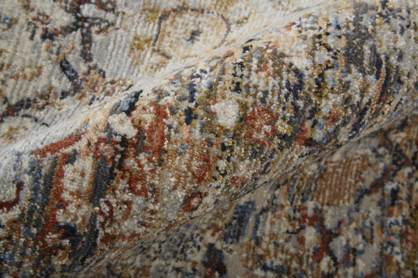 Homeroots 10' X 13' Tan Orange And Blue Floral Power Loom Distressed Area Rug With Fringe  Polypropylene 513968