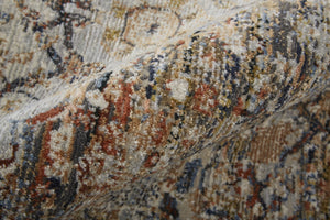 Homeroots 8' Tan Orange And Blue Floral Power Loom Distressed Runner Rug With Fringe  Polypropylene 513970