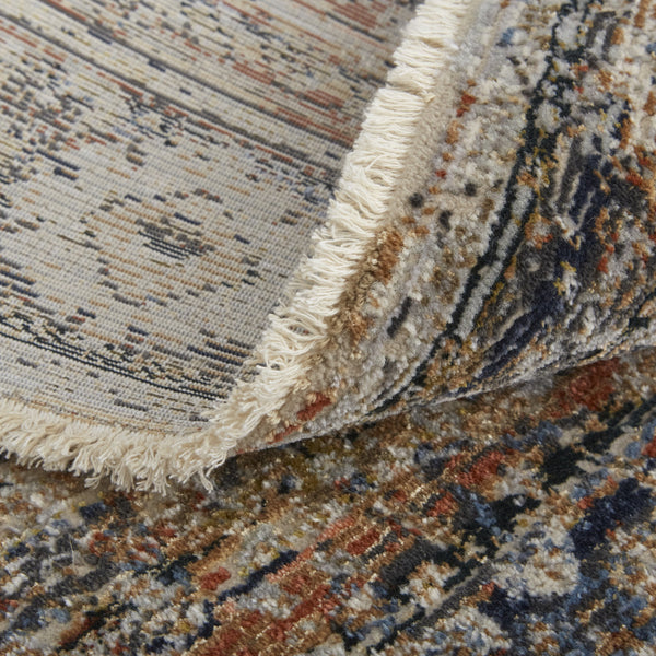 Homeroots 12' X 15' Tan Orange And Blue Floral Power Loom Distressed Area Rug With Fringe  Polypropylene 513972