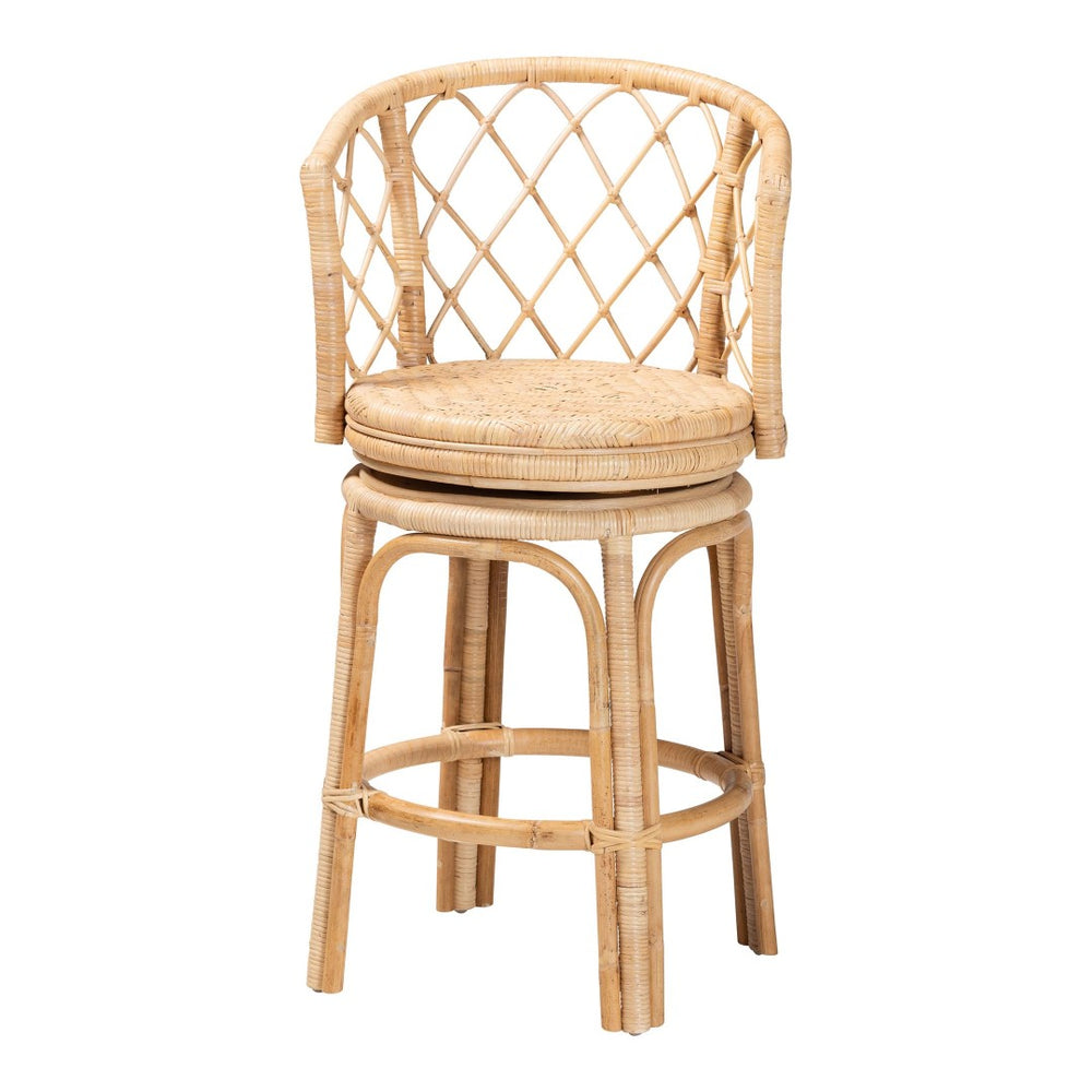 English Elm Bohemian Natural Rattan Swivel Counterstool with Wraparound Arms for Kitchen Bars B2750P467797