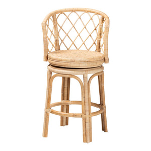 English Elm Bohemian Natural Rattan Swivel Counterstool with Wraparound Arms for Kitchen Bars B2750P467797