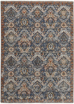 HomeRoots 5' Elegant Floral Area Rug in Ivory, Blue, and Burnt Orange with Fringed Edges for Timeless Style 5' X 8' 513990