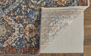 HomeRoots 5' Elegant Floral Area Rug in Ivory, Blue, and Burnt Orange with Fringed Edges for Timeless Style 10' X 13' 513992