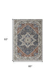 Homeroots 5' X 8' Ivory And Blue Floral Power Loom Non Skid Area Rug With Fringe  Polypropylene 513998