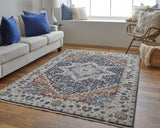 Homeroots 5' X 8' Ivory And Blue Floral Power Loom Non Skid Area Rug With Fringe  Polypropylene 513998