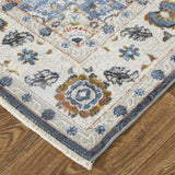 Homeroots 5' X 8' Ivory And Blue Floral Power Loom Non Skid Area Rug With Fringe  Polypropylene 513998