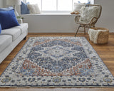 Homeroots 8' X 10' Ivory And Blue Floral Power Loom Non Skid Area Rug With Fringe  Polypropylene 513999