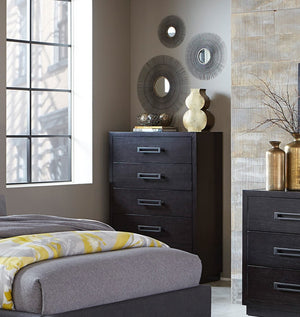 English Elm Modern Industrial Chest of Five Drawers Ash Veneer Charcoal Finish Gunmetal Pulls B011P201582