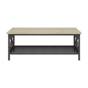 English Elm 3-Piece Fairhope Occasional Table Set with Faux Marble Tops, Black Metal Scrollwork, Living Room Chic B011P289731