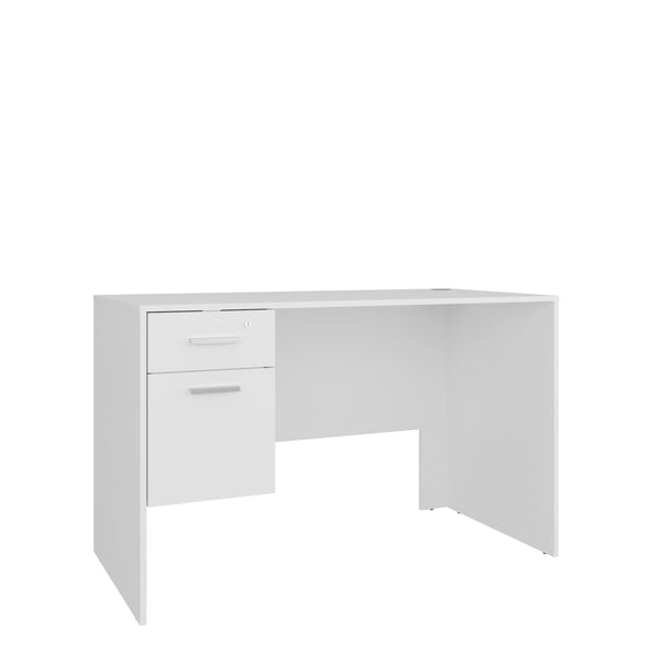 English Elm Mellier Modern White Office Desk with Two Drawers & Side Shelves — Compact, Stable Workstation B070P368063