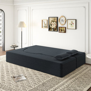 English Elm Modern Full Size Folding Sofa Bed with Plush Corduroy, 2 Pillows, 15" Foam Mattress, No Assembly Required DARK GREY W1885P347083