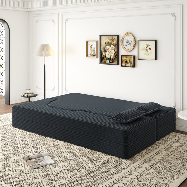 English Elm Modern Full Size Folding Sofa Bed with Plush Corduroy, 2 Pillows, 15" Foam Mattress, No Assembly Required DARK GREY W1885P347083