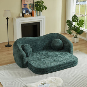 English Elm 86-inch Curved Chenille Convertible Sofa Recliner Frameless Folding Two-seater for Living Room Green W3505P452833