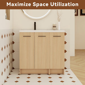 English Elm 36" Floating Bathroom Vanity Light Oak Modular Cabinet with Gel Coat Integrated Sink W3450S00100