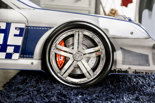 English Elm Modern Police Car Twin Bed With Led Lights, High-Gloss Finish & Sturdy Metal Frame For Kids' Rooms B2741S00507