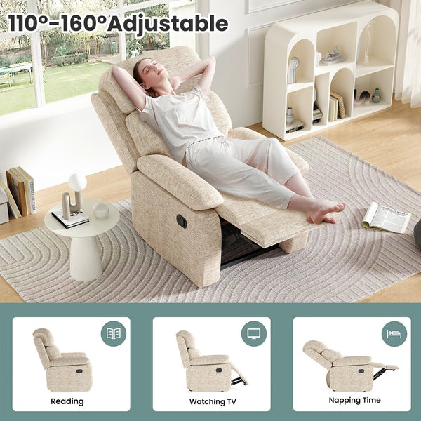 English Elm Small Recliner Chair with Padded Cushioning and Acacia Wood Frame, Easy Assembly, 330lb Capacity Sand T3623P408690
