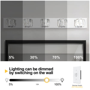 English Elm 35" Modern Crystal 5-Light LED Wall Sconce Chrome Finish, 1625lm 6000K Vanity Light for Bath/Hallway W2312P374925