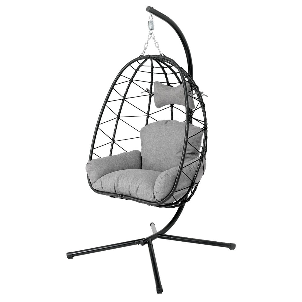 English Elm Hanging Egg Chair Pe Wicker Swing Seat with Stand Cushion for Patio or Bedroom T5880P497554