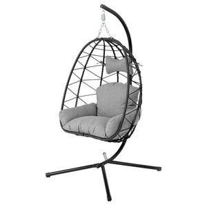 English Elm Hanging Egg Chair Pe Wicker Swing Seat with Stand Cushion for Patio or Bedroom T5880P497554