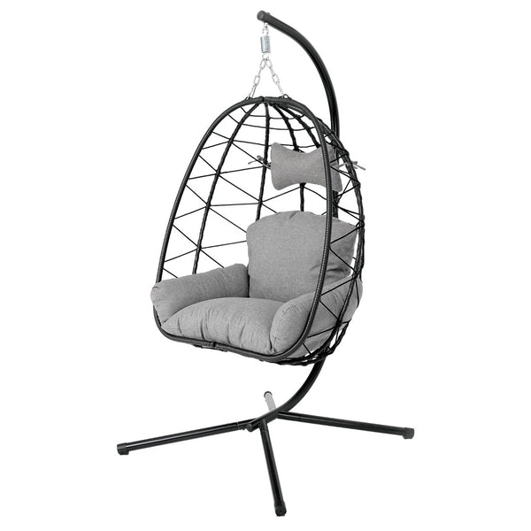 English Elm Hanging Egg Chair Pe Wicker Swing Seat with Stand Cushion for Patio or Bedroom T5880P497554