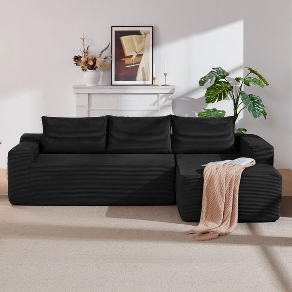 English Elm 104" Corduroy Modular Sectional Sofa with Chaise Side Pockets Ready for Living Rooms W3975S00048