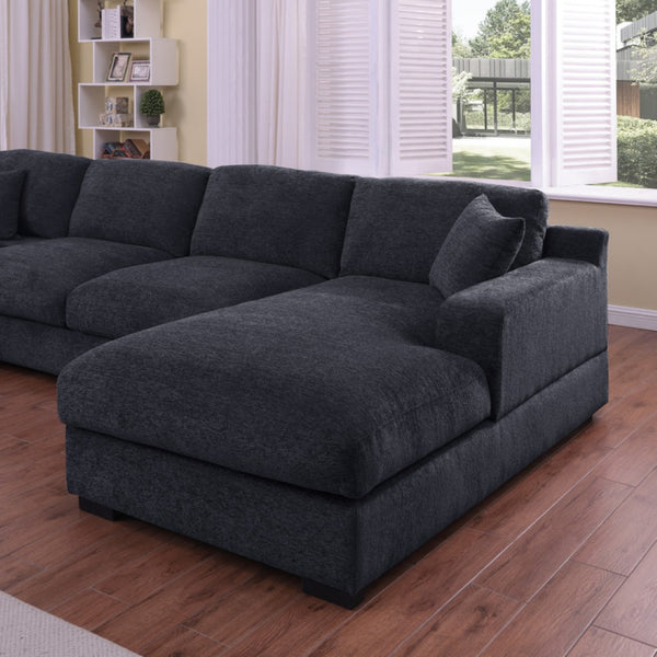 English Elm Chiara Chenille Corner Sectional with Chaise Cupholders Charging Ports for Living Room Dark Gray B2749S00115