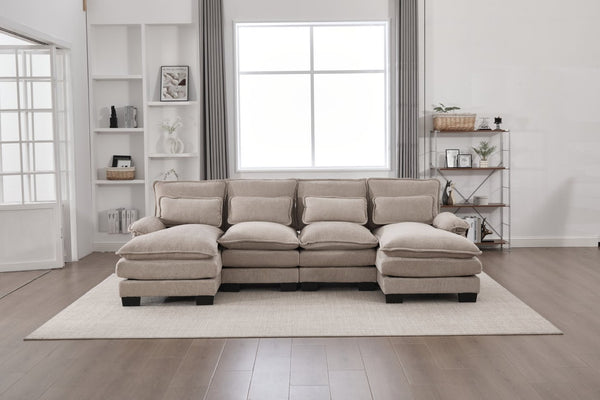 English Elm United We Win U-Shaped Chenille Sectional Couch, 4-Seat Modular Sofa With Memory Foam & Storage W1568S00219-GIGA