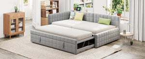 English Elm Full L-Shaped Upholstered Daybed with Pull-Out Twin Trundle, Built-In USB Ports, Modern Chic Design Gray SF000192AAE