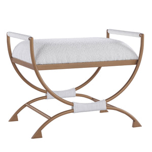 English Elm Nora Bronze Frame Bench with White Boucle Seat, Polyester Cord Accents, Versatile Accent Piece B050P229952