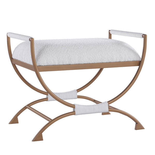 English Elm Nora Bronze Frame Bench with White Boucle Seat, Polyester Cord Accents, Versatile Accent Piece B050P229952