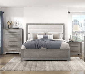 English Elm Modern Gray Finish Nightstand with 2 Dovetail Drawers, Embossed Oak Veneer, Ball-Bearing Glides, 28"x17"x26.5" B011P365523