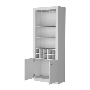 English Elm Clover Bar Cabinet with Wine Rack and Three Shelves, Tall Storage Cupboard with Doors for Entertaining White 53.94 L x 33.86 W x 5.12 H B128P189933