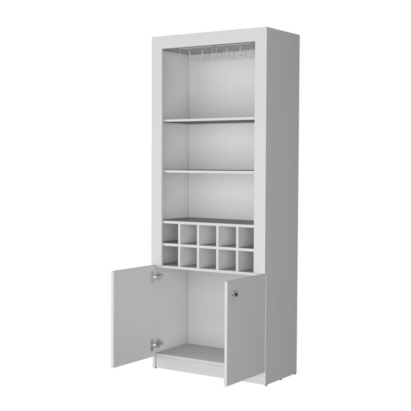 English Elm Clover Bar Cabinet with Wine Rack and Three Shelves, Tall Storage Cupboard with Doors for Entertaining White 53.94 L x 33.86 W x 5.12 H B128P189933