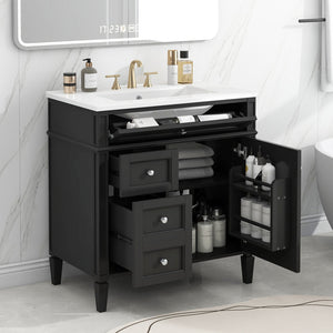 English Elm 30'' Modern Bathroom Vanity With Ceramic Sink & Soft-Close Drawers - Stylish Storage Solution! N710P206904B